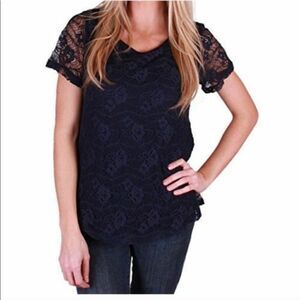 Leo & Nicole crochet lace overlay top Black